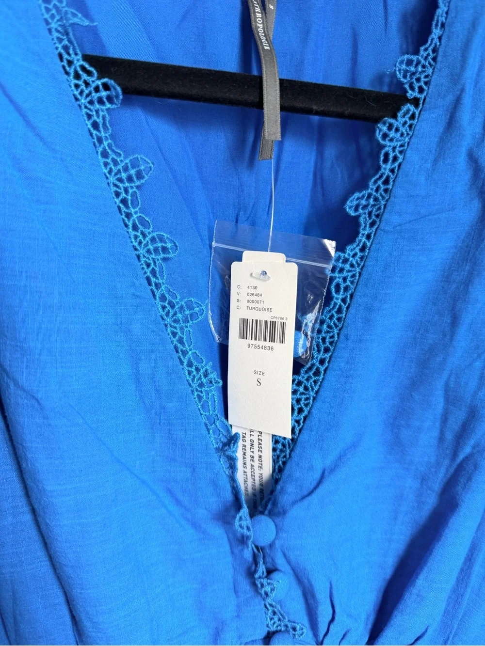 Anthropologie turquoise Blue Midi Dress with Lace Hem and V-Neck